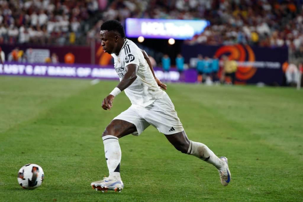 Vinicius Junior del Real Madrid CF en acción durante el partido de fútbol. EFE/EPA/KENA BETANCUR