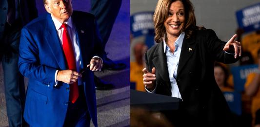 Combo de fotografías del expresidente de los EE.UU. y actual candidato presidencial republicano, Donald Trump y la vicepresidenta de los EE.UU. y candidata presidencial demócrata, Kamala Harris. EFE/EPA/ Jim Lo Scalzo / Cydni Elledge