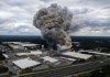 El humo tras el incendio en la planta química BioLab en Conyers, Georgia, el 29 de septiembre del 2024. (Ben Gray/Atlanta Journal-Constitution via AP)