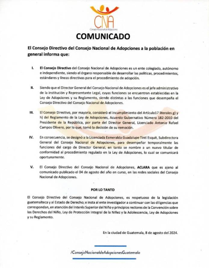 Comunicado destitución director CNA