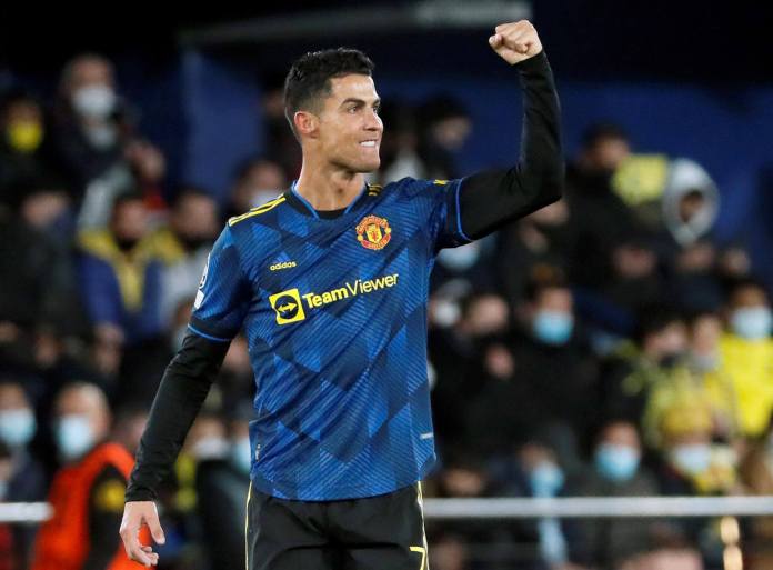 Cristiano Ronaldo celebra su gol con el Manchester United ante el Villarreal, el último que marcó en la Liga de Campeones, el 23 de noviembre de 2021. EFE/ Biel Aliño