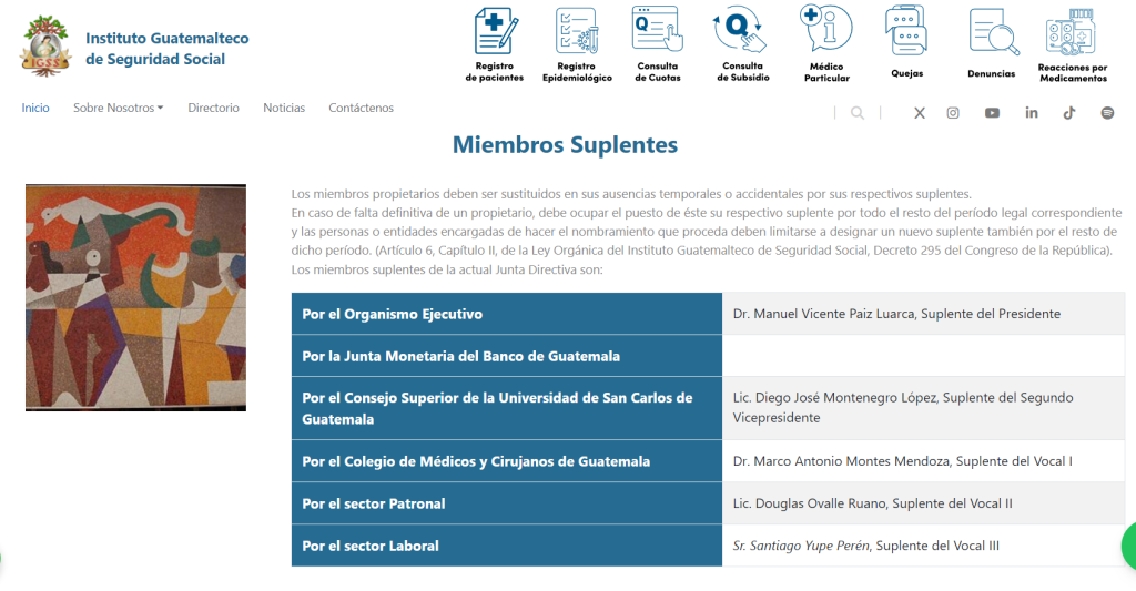 Una captura de pantalla del IGSS que muestra los nombres de los miembros suplentes.