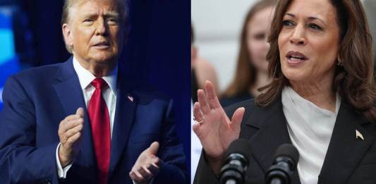 Combo de fotografías donde se observa a los candidatos a la presidencia de Estados Unidos, el expresidente Donald Trump y a la actual vicepresidenta, Kamala Harris. EFE/ Ting Shen