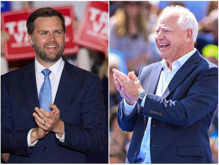 Combo de fotografías de archivo del senador republicano por Ohio, JD Vance y el gobernador demócrata de Minnesota, Tim Walz. EFE/ EPA/ ALLISON DINNER/ CRAIG LASSIG/ ARCHIVO