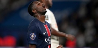 Ousmane Dembélé del Paris Saint-Germain durante el partido contra Montpellier en la liga francesa, el viernes 23 de agosto de 2024. (AP Foto/Thibault Camus)