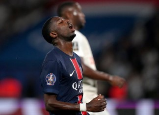 Ousmane Dembélé del Paris Saint-Germain durante el partido contra Montpellier en la liga francesa, el viernes 23 de agosto de 2024. (AP Foto/Thibault Camus)