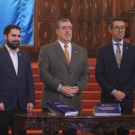 El presidente Bernardo Arévalo anunció en conferencia el monto del presupuesto 2025, que fue presentado por el ministro Jonathan Menkos en el Congreso de la República. Foto: José Orozco