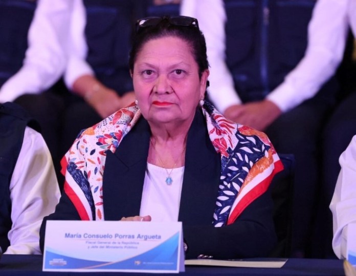 La fiscal general María Consuelo Porras está sancionada por 42 países bajo señalamientos de ser un personaje antidemocrático. Foto: MP / La Hora.
