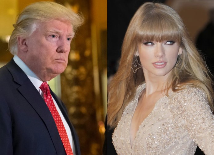 Combo de fotografías de archivo que muestra al expresidente de los Estados Unidos Donald Trump y a la cantante Taylor Swift. EFE