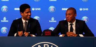 Kylian Mbappé y el presidente del PSG Nasser Al-Khelaïfi en foto de archivo de Etienne Laurent. EFE