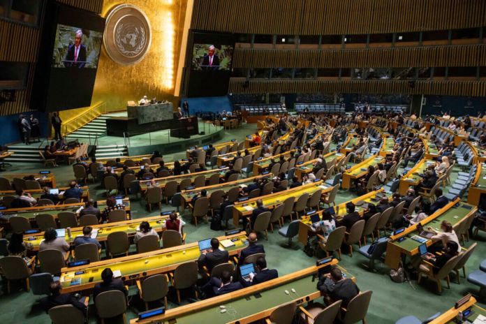 António Guterres, secretario general de Naciones Unidas, interviene en la 79na sesión de la Asamblea General de la ONU, el 10 de septiembre de 2024. (AP Foto/Yuki Iwamura)