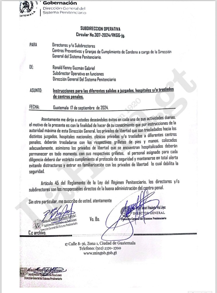 Presidios ordenó que reos sean traslados con grilletes de pies y manos 