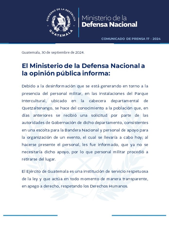 Mindef explica presencia militar en Parque Intercultural de Xela 