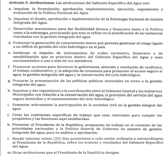 Gabinete del agua publicado en el diario de centroamerica