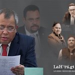 Al fondo la fiscal general, María Consuelo Porras; el secretario general, Ángel Pineda y el fiscal Manuel Aldana. Diseño: Roberto Altán.