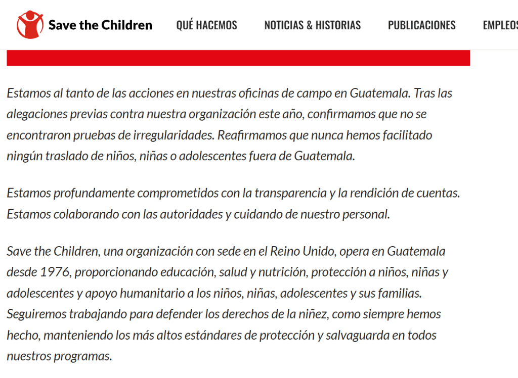 Pronunciamiento Save the Children