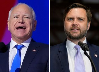 Combinación de fotos de candidatos a la vicepresidencia J.D. Vance y Tim Walz (AP Foto)