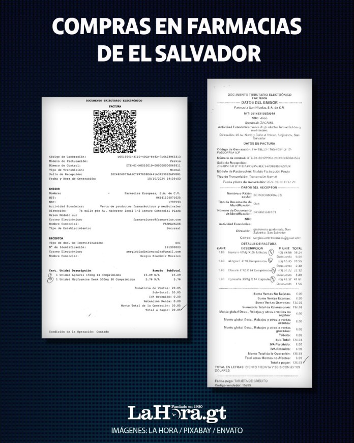 Facturas de medicinas adquiridas en El Salvador