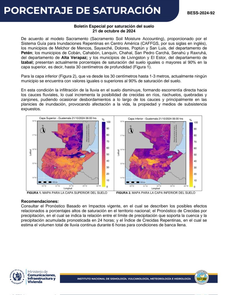 Boletín Especial por saturación del suelo. Foto La Hora: Insivumeh