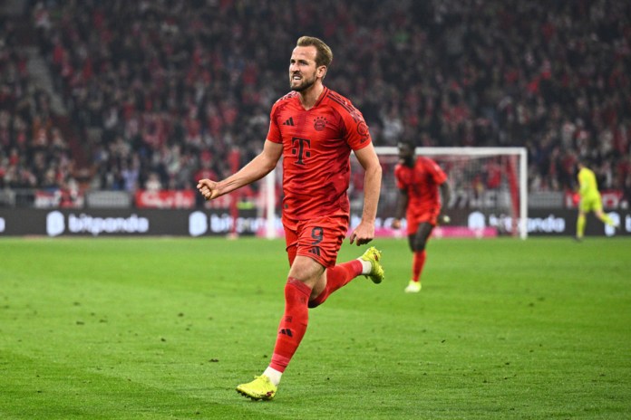 Harry Kane del Bayern Munich celebra tras anotar en el encuentro ante el Stuttgart en la Bundesliga el sábado 19 de octubre del 2024. (Tom Weller/dpa via AP)