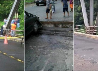 Empresa que estuvo encargada de mantenimiento, señaló en redes sociales, que advirtió sobre posible colapso del puente Nahualate. Foto La Hora: Cortesía Marvin Tunchez