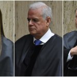 Presidenta de cámara penal, Claudia lucrecia Paredes Castañeda, presidente de Cámara Penal; Gustavo Adolfo Morales Duarte y presidente de la Cámara de Amparo y Antejuicio, Carlos Ramiro Contreras Valenzuela. Foto La Hora Daniel Ramírez.