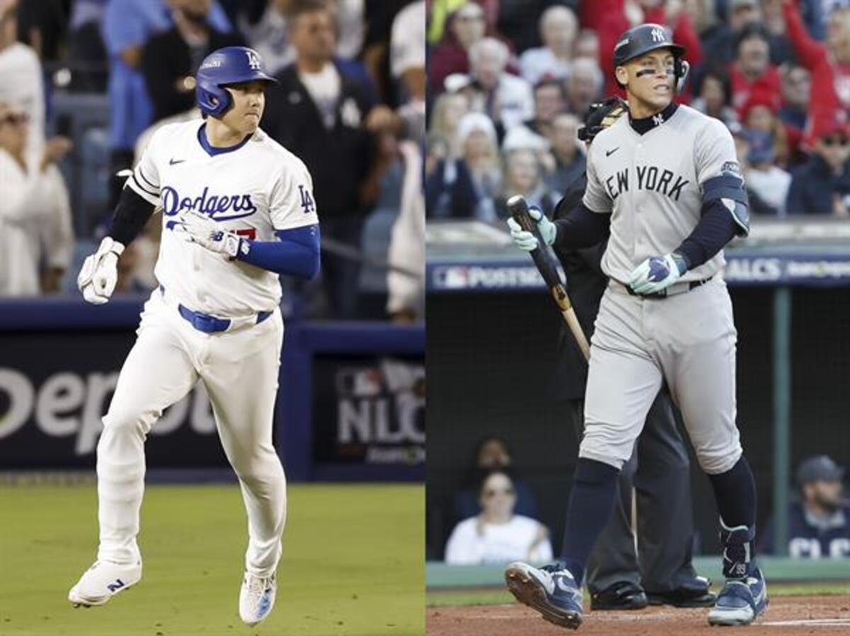 Combo de dos fotografías donde se ven el japonés Shohei Ohtani (i) y Aaron Judge. Los Dodgers de Los Ángeles y los Yanquis de Nueva York escenificarán a partir del próximo viernes un duelo de ensueño para los fanáticos del béisbol de las Grandes Ligas en la Serie Mundial. EFE-EPA/ Caroline Brehman / David Maxwell