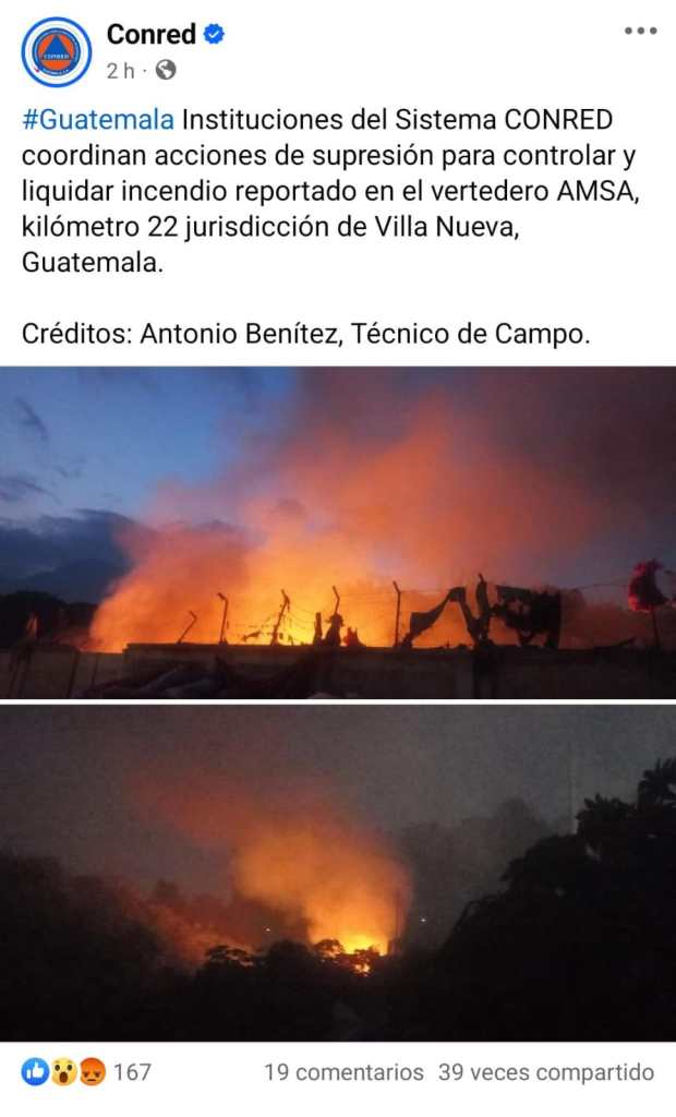 Revés para Conred: AMSA desmiente incendio en el vertedero del Km. 22