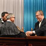 El presidente en funciones de la CSJ, Carlos Rodimiro Lucero Paz, y el presidente Bernardo Arévalo. Créditos Daniel Ramírez.