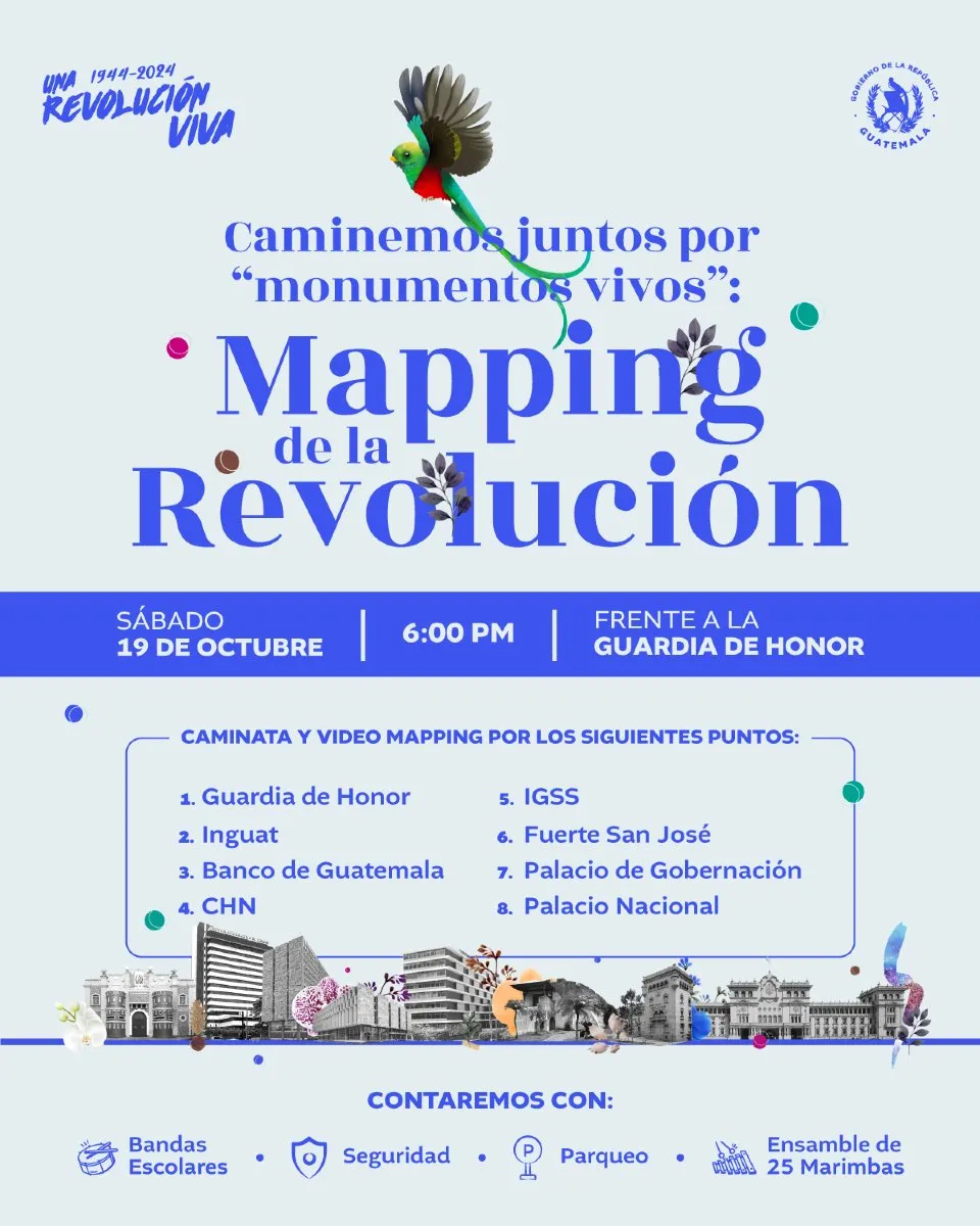 Recorrido de la caminata y Mappig en conmemoración de la revolución del 20 de octubre de 1944. Foto La Hora: Gobierno de Guatemala