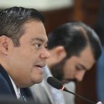 El diputado de Vamos por el distrito de Sololá, Allan Rodríguez, durante la sesión de jefes de bloque este 17 de octubre. El legislador enfrenta un proceso penal por acusaciones que hicieron autoridades indígenas sololatecas.