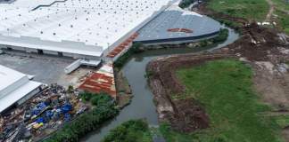 Río Michatoya causante de las inundaciones en Palín, Escuintla. Foto La Hora: INDE