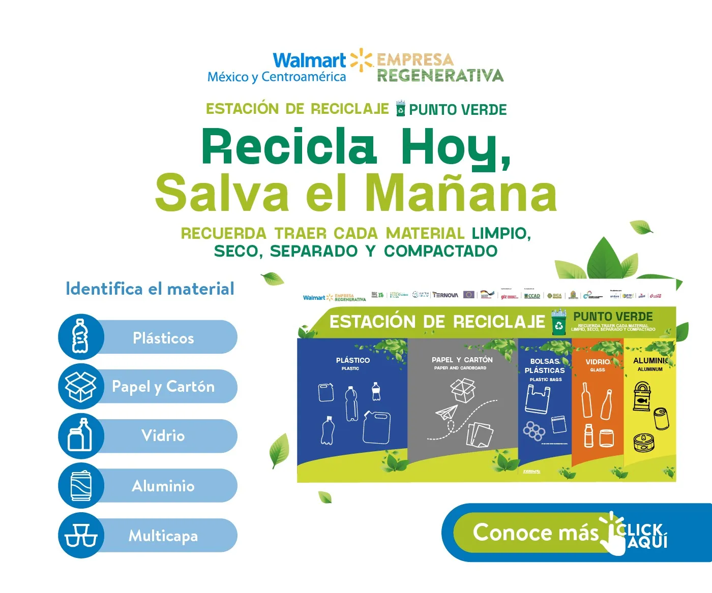 Walmart ha dejado en disposición de la población los "Puntos Verdes" en dónde llevar materiales a reciclar. Foto Walmart / La Hora.