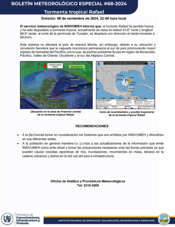 comunicado Insivumeh tormenta Rafael