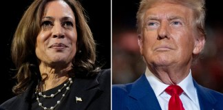 En esta combinación de fotos de archivo aparecen la candidata presidencial y vicepresidenta demócrata, Kamala Harris, izquierda, en un evento de campaña en Erie, Pensilvania, el 14 de octubre de 2024, y el candidato presidencial y expresidente republicano, Donald Trump, en un mitin de campaña en Uniondale, Nueva York, el 18 de septiembre de 2024. (AP Foto)