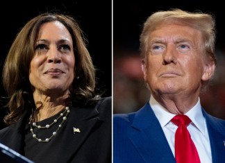 En esta combinación de fotos de archivo aparecen la candidata presidencial y vicepresidenta demócrata, Kamala Harris, izquierda, en un evento de campaña en Erie, Pensilvania, el 14 de octubre de 2024, y el candidato presidencial y expresidente republicano, Donald Trump, en un mitin de campaña en Uniondale, Nueva York, el 18 de septiembre de 2024. (AP Foto)