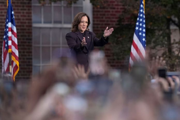 Kamala Harris durante discurso de concesión de las elecciones presidenciales de 2024. Foto La Hora: . (Foto AP/Susan Walsh)