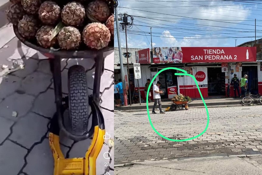 Medios de localidad informaron que PMT de Ayutla impuso un cepo a un vendedor de piñas. Foto: RRSS.