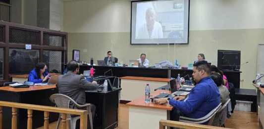 Benedicto Lucas se presenta al juicio vía videoconferencia. Foto La Hora: Sergio Osegueda