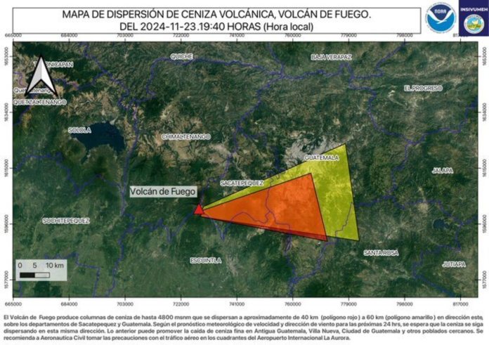 La actividad del volcán de Fuego provoca la caída de ceniza en varios poblados y la Antigua Guatemala. Foto: Insivumeh