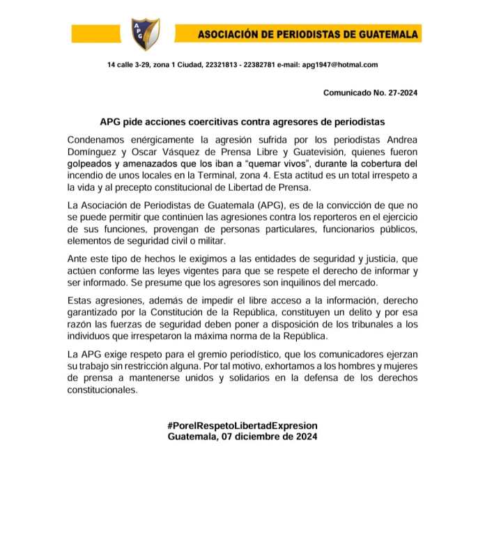 La APG se pronunció a favor de los periodistas de Guatevisión y Prensa Libre. Foto: La Hora.