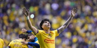 El jugador del América, Kevin Álvarez, celebra su gol ante el Monterrey por la ida de la final del torneo Apertura de México en el estadio Cuauhtémoc en Puebla, México, el jueves 12 de diciembre de 2024. Foto La Hora: AP