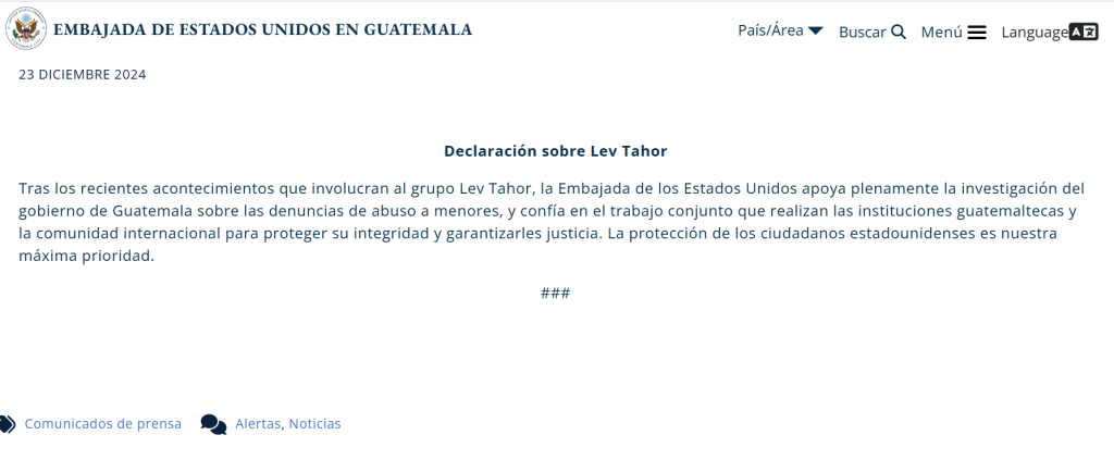 declaración EE.UU. Lev Tahor