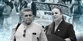 Joviel Acevedo líder sindical y la ministra de Educación Anabella Giracca.