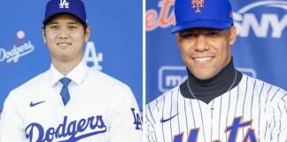 Presentacions de Juan Soto con los Mets este jueves (dch) y de Ohtani con los Dodgers el 15 de diciembre de 2023. Foto La Hora: EFE