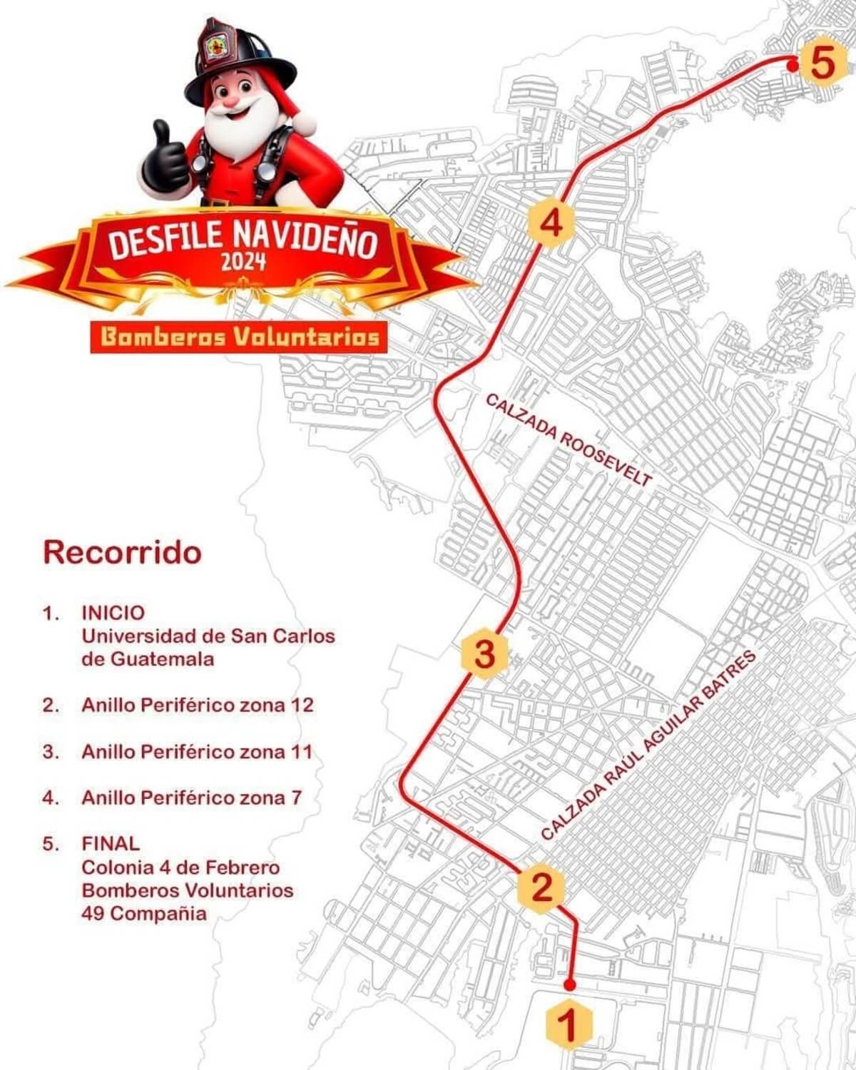 Recorrido del Segundo Desfile Navideño organizado por Bomberos Voluntarios.