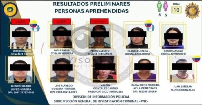 Listado de las personas capturadas durante las diligencias