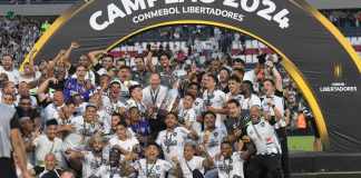 Jugadores del Botafogo celebras tras ganar la final de la Copa libertadores al vencer al Atletico Mineiro el sábado 30 de noviembre del 2024. (AP Foto/Gustavo Garello)