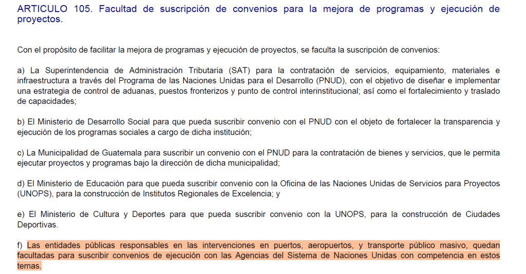 Artículo 105 decreto 36-2024