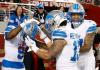 El receptor de los Detroit Lions, Jameson Williams (I), celebra con sus compañeros de equipo después de anotar un touchdown contra los San Francisco 49ers Foto La Hora: EFE